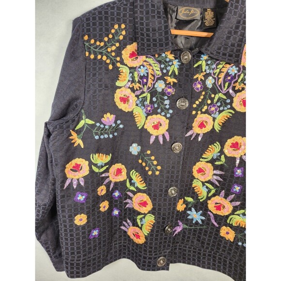 Julia Kim Embroidered Floral Jacket XL Boho Colorful Embellished Art to Wear - Picture 4 of 8
